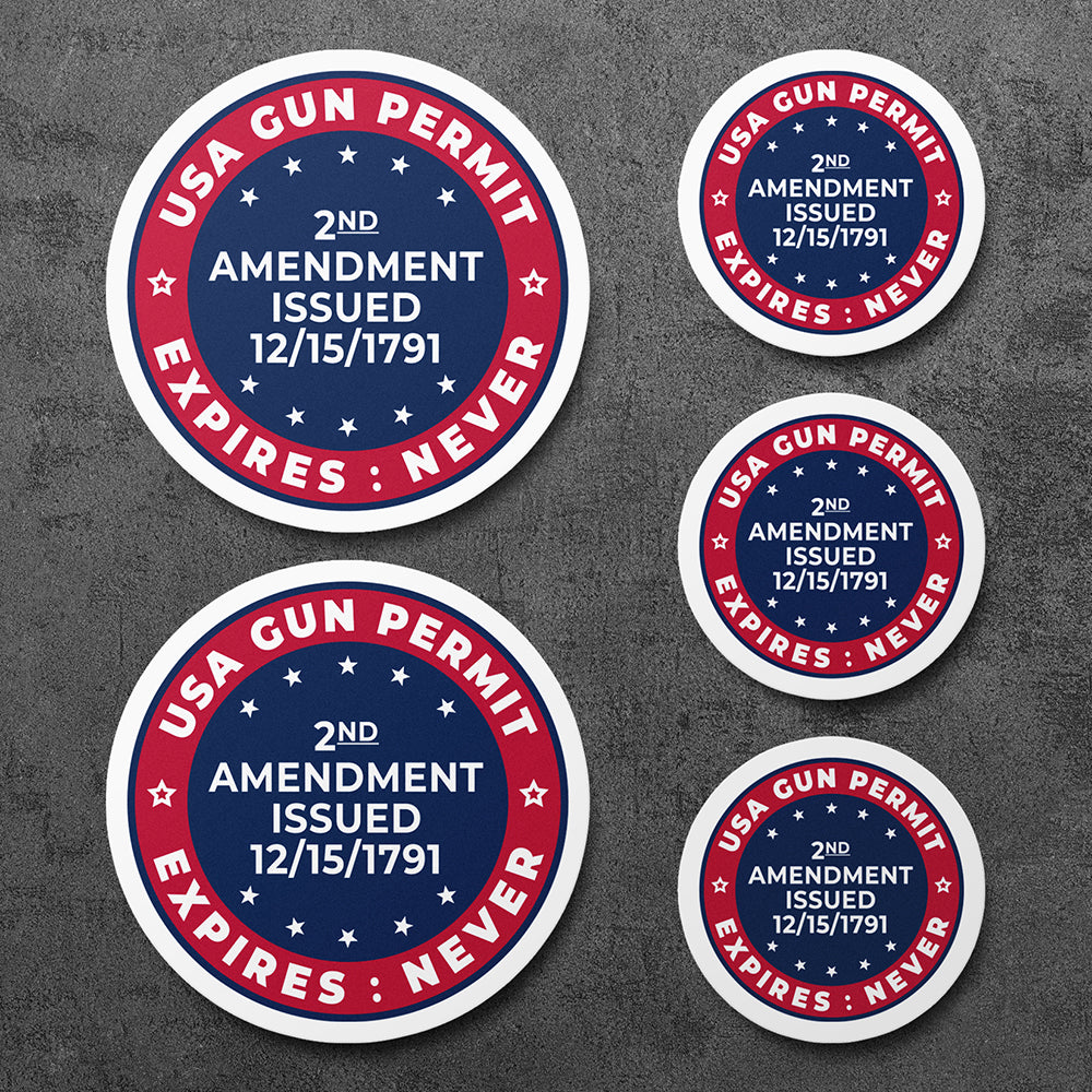 Sticker, Vinyl Decal, 2nd Amendment Gun Permit, Gun Rifle Military, 5 Stickers