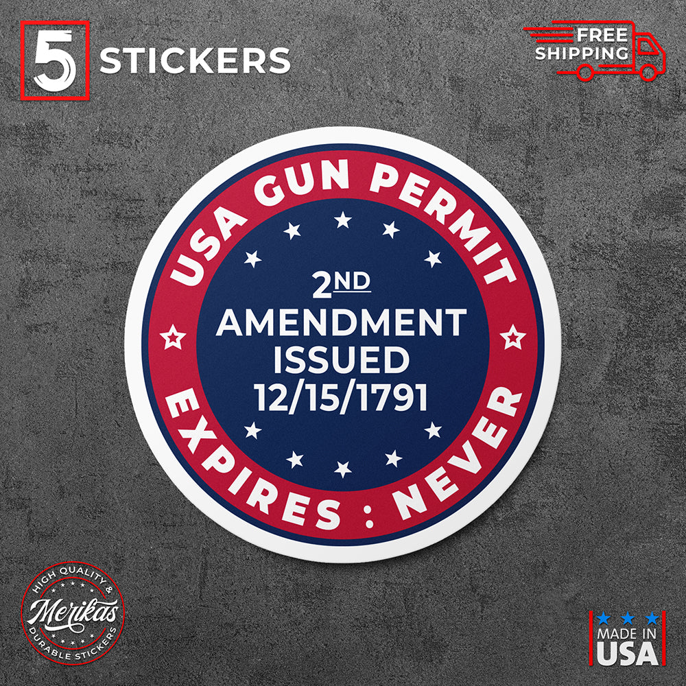 Sticker, Vinyl Decal, 2nd Amendment Gun Permit, Gun Rifle Military, 5 Stickers