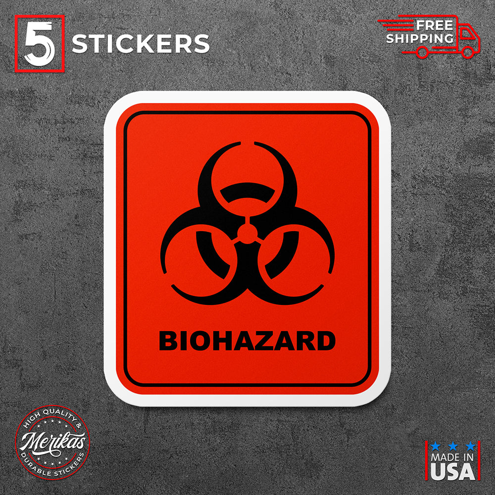 Sticker, Vinyl Decal, Biohazard Warning Toxic Chemical, 5 Stickers