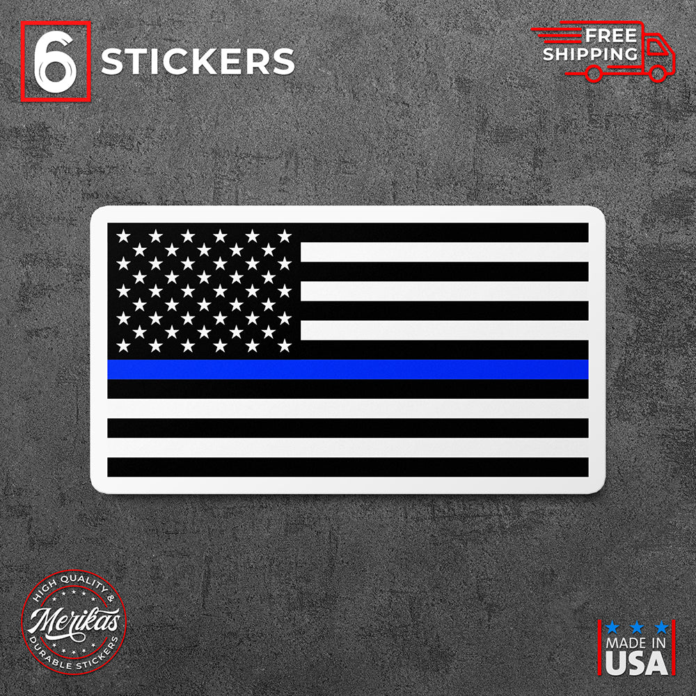 6 Stickers, Vinyl Decal, Blue Line American Flag, Police Support Lives Matter