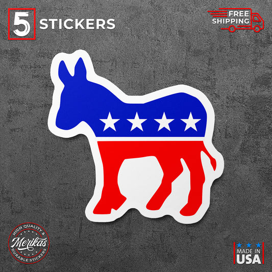 Sticker, Vinyl Decal, Democratic Donkey, 5 Stickers