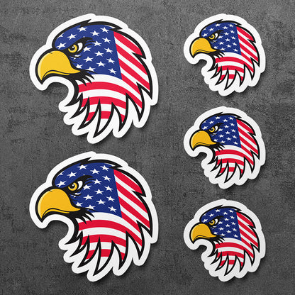 Sticker, Vinyl Decal, Eagle Hawk Head, American Patriot, US Flag, 5 Stickers