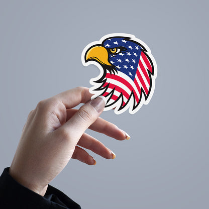 Sticker, Vinyl Decal, Eagle Hawk Head, American Patriot, US Flag, 5 Stickers