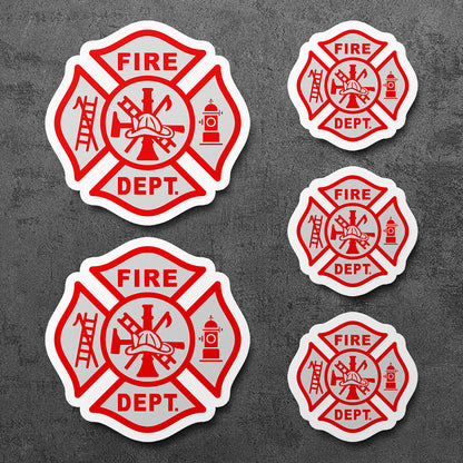 Sticker, Fire Dept Maltese Cross Firefighter Vinyl Decal, 5 Stickers