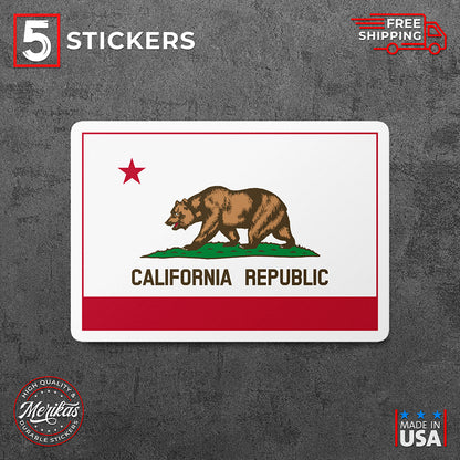 Sticker, Vinyl Decal, Flag of California Bear, 5 Stickers