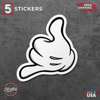 Sticker, Vinyl Decal, Hang Loose Shaka, 5 Stickers