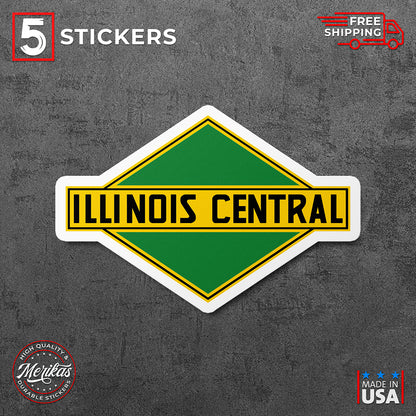 Sticker, Illinois Central Railroad Vinyl Decal, 5 Stickers