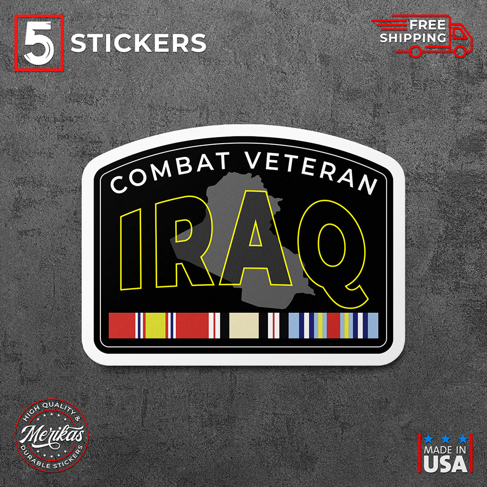 Sticker, Vinyl Decal, Iraq Combat Veteran, 5 Stickers