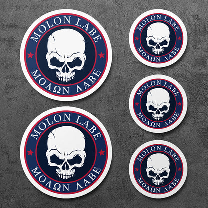 Sticker, Vinyl Decal, Molon Labe Punisher Skull Don't Tread USA, 5 Stickers