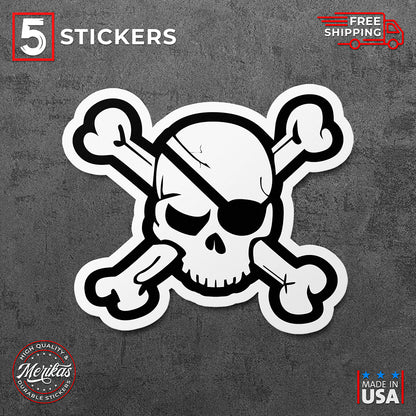 Sticker, Vinyl Decal, Pirate Skull, 5 Stickers