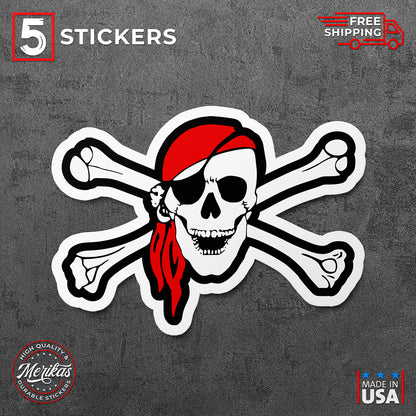 Sticker, Vinyl Decal, Pirate skull Color, 5 Stickers