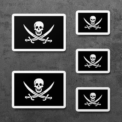 Sticker, Vinyl Decal, Pirates Skull Black Flag, 5 Stickers