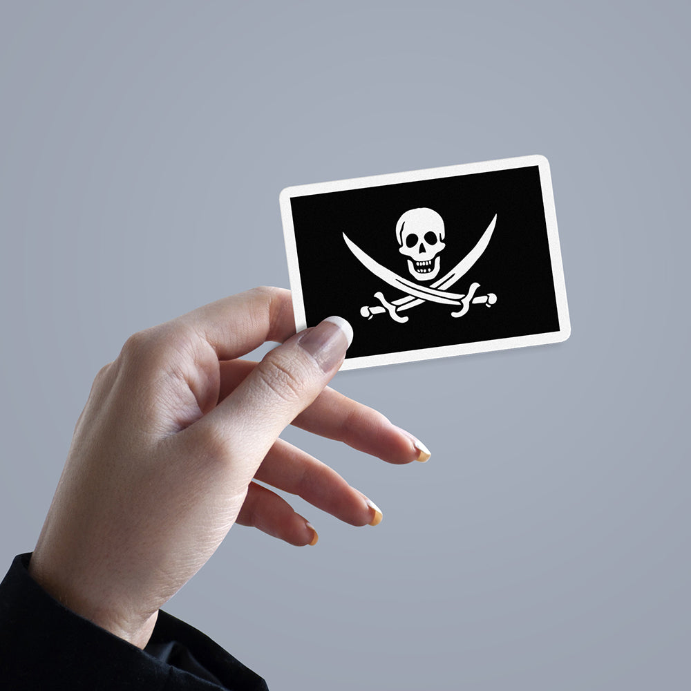 Sticker, Vinyl Decal, Pirates Skull Black Flag, 5 Stickers