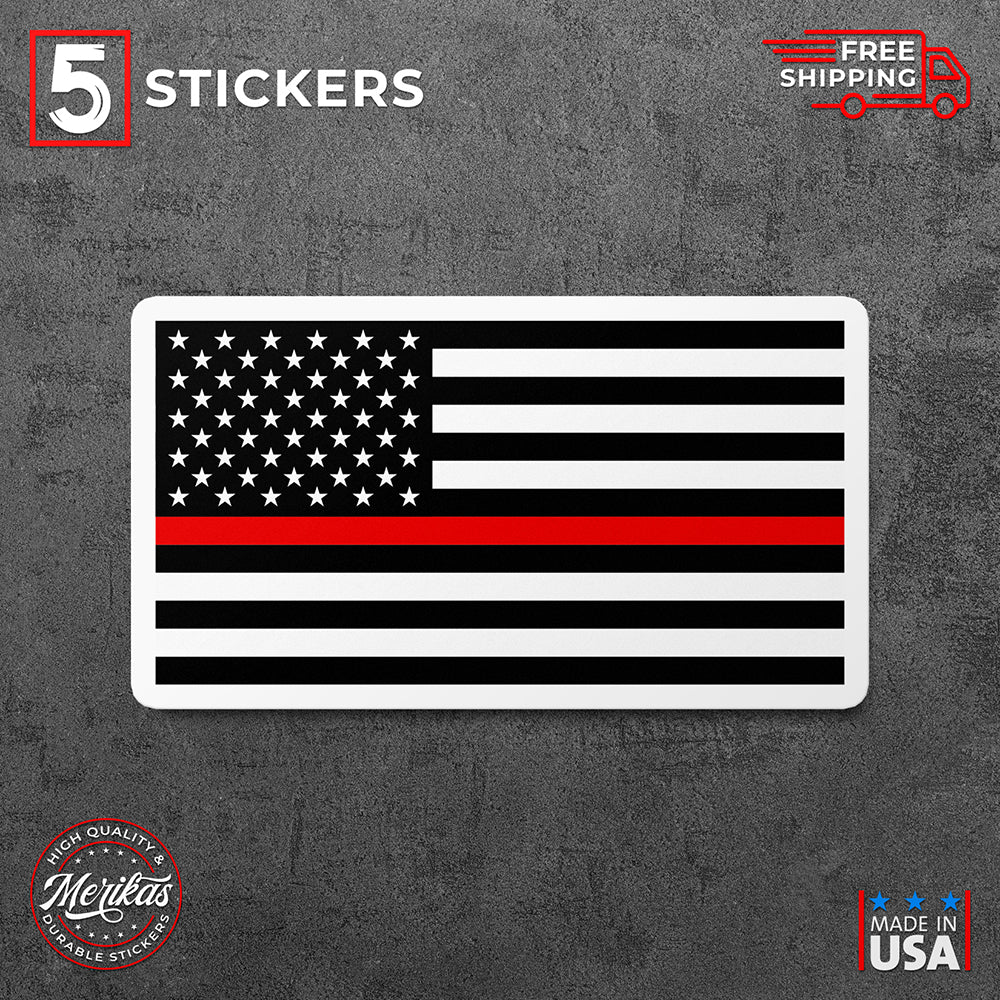 Sticker, Red Lives Matter Firefighter Red Line USA Flag Vinyl Decal, 5 Stickers