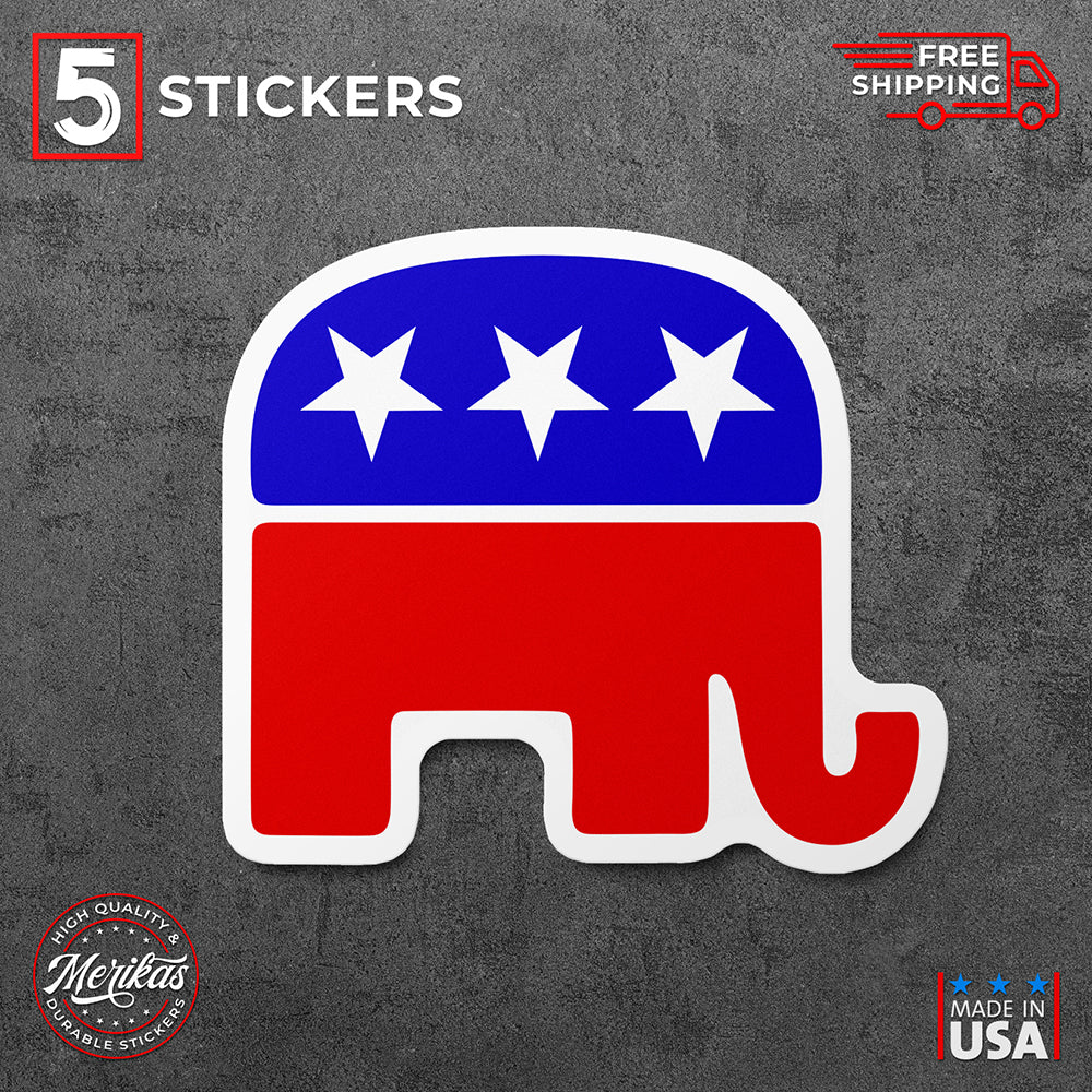 Sticker, Vinyl Decal, Republican Party GOP Elephant, 5 Stickers