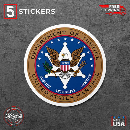 Sticker, Vinyl Decal, Department of Justice US Marshal, 5 Stickers