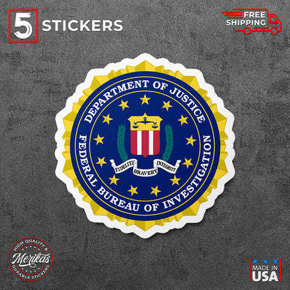 Sticker, Vinyl Decal, Department of Justice FBI, 5 Stickers