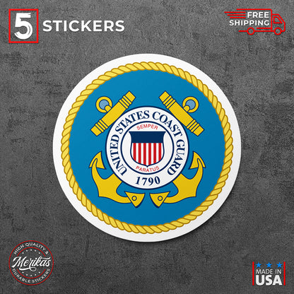 Sticker, Vinyl Decal, U.S. Coast Guard, 5 Stickers