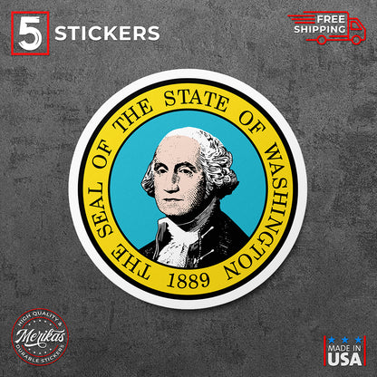 Sticker, Vinyl Decal, The Seal of the State of Washington, 5 Stickers