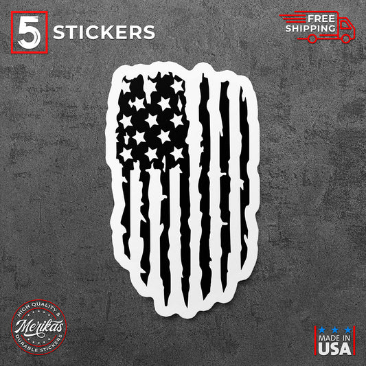 Sticker, Vinyl Decal, Tattered American Flag Distressed, 5 Stickers