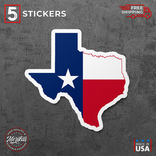 Sticker, Vinyl Decal, Texas Shape State Flag, American, 5 Stickers