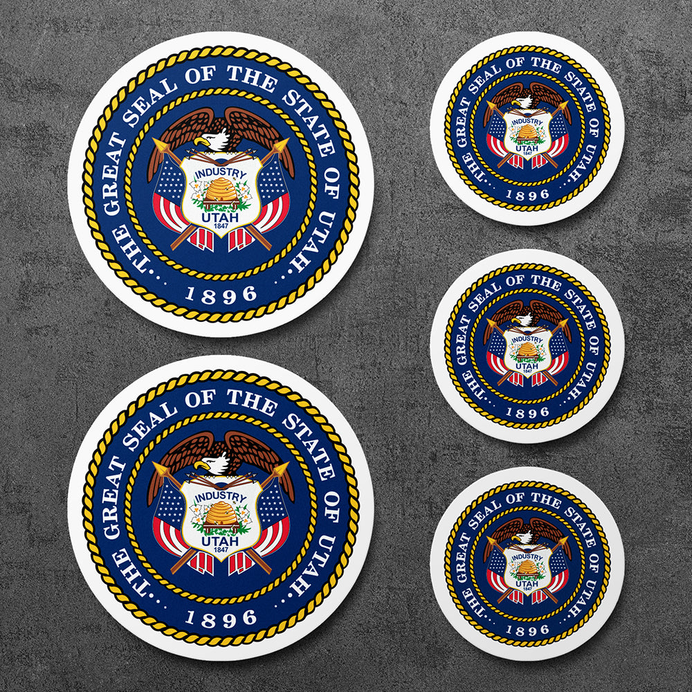 Sticker, Vinyl Decal, The Great Seal of The Sate of Utah, 5 Stickers