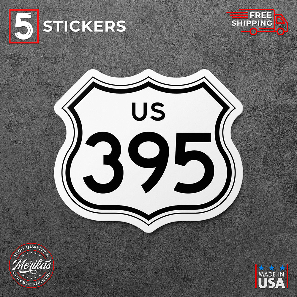 Sticker, U.S. Route 395 California Vinyl Decal, 5 Stickers