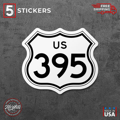 Sticker, U.S. Route 395 California Vinyl Decal, 5 Stickers