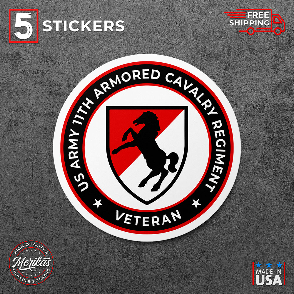 5 Stickers Vinyl Decal, US Army 11th Armored Cavalry Regiment Veteran Blackhorse