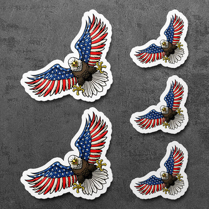 Sticker, Vinyl Decal, American Flag Bald Eagle USA, 5 Stickers