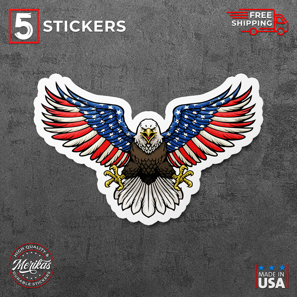 Sticker, Vinyl Decal, American Flag Bald Eagle USA, 5 Stickers