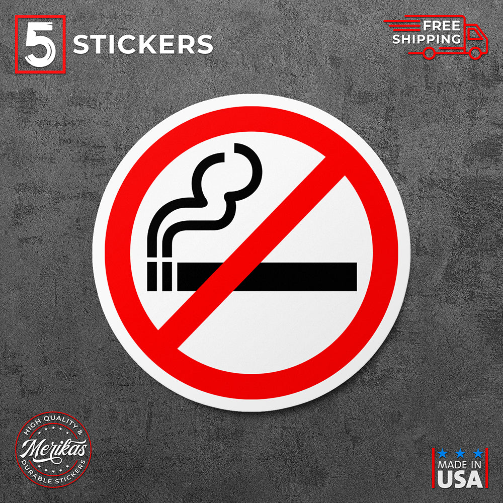 Sticker, Vinyl Decal, No Smoking Sign, 5 Stickers