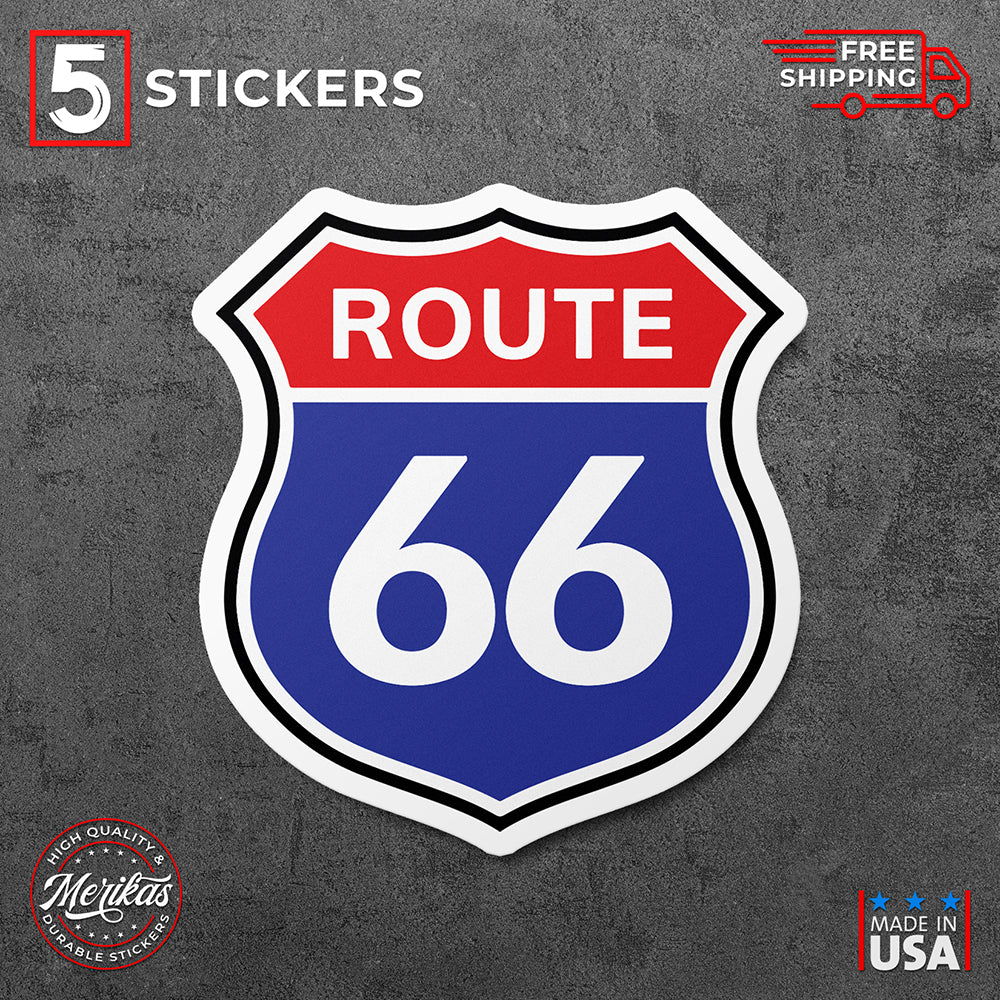 Sticker, Vinyl Decal, Route 66 Sign, 5 Stickers